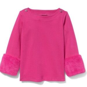 Janie & Jack Deep Pink Sweatshirt Faux Fur Trim Sz 12-18 Mo
